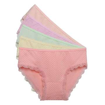 Donella Girls' Soft Cotton Underwear - Kids Bikini Brief Panties for Girls and Toddlers 5-Pack, Dots with Lace Trim, Age: 2-3