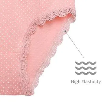 Donella Girls' Soft Cotton Underwear - Kids Bikini Brief Panties for Girls and Toddlers 5-Pack, Dots with Lace Trim, Age: 2-3