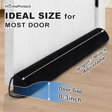 HomeProtect Under Door Draft Stopper 36 Inch Door Soundproofing Block Cold Air Wind/Breeze Noise Light, Weather Stripping Seal Sweep Improved Triangle Design More Fits 0 to 2" Gaps