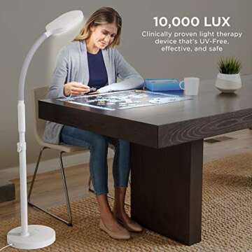 Verilux HappyLight Duo - 2-in-1 Light Therapy & Task Floor Lamp - UV-Free Full Spectrum LED, 10,000 ...
