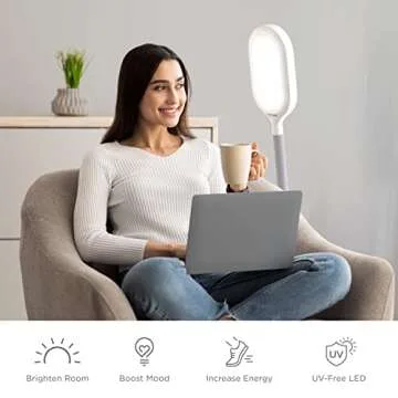 Verilux HappyLight Duo - 2-in-1 Light Therapy & Task Floor Lamp - UV-Free Full Spectrum LED, 10,000 LUX, Adjustable Brightness and Color, Flexible Gooseneck, and Adjustable Height