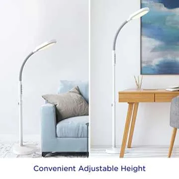 Verilux HappyLight Duo - 2-in-1 Light Therapy & Task Floor Lamp - UV-Free Full Spectrum LED, 10,000 LUX, Adjustable Brightness and Color, Flexible Gooseneck, and Adjustable Height