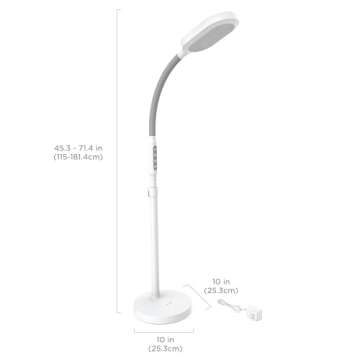 Verilux HappyLight Duo - 2-in-1 Light Therapy & Task Floor Lamp - UV-Free Full Spectrum LED, 10,000 LUX, Adjustable Brightness and Color, Flexible Gooseneck, and Adjustable Height