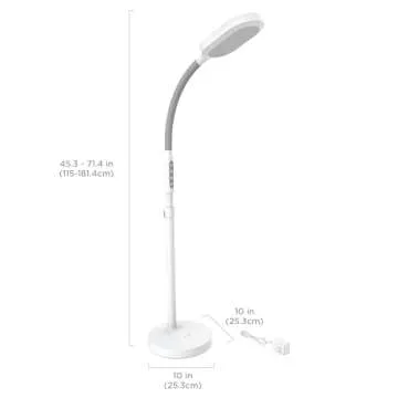 Verilux HappyLight Duo - 2-in-1 Light Therapy & Task Floor Lamp - UV-Free Full Spectrum LED, 10,000 LUX, Adjustable Brightness and Color, Flexible Gooseneck, and Adjustable Height