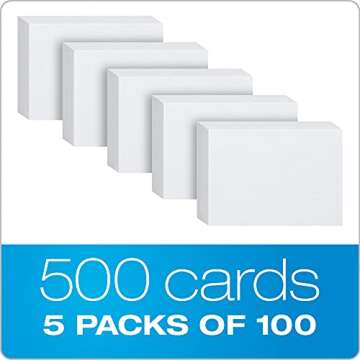 Oxford Index Cards, Index Cards, Blank on Both Sides, White, Cards (40177), 4x6,100 Count (Pack of 5)
