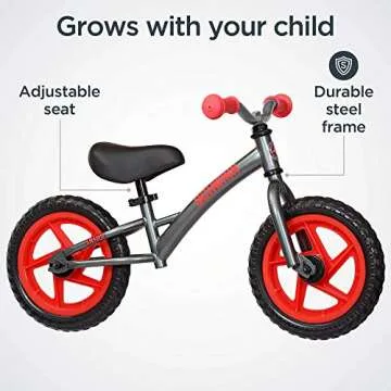 Schwinn Skip 2 Toddler Balance Bike, Boys and Girls, Fits Kids 28-38-Inches Tall, with 12-Inch Wheels, Beginner Rider Training, Graphite/Red