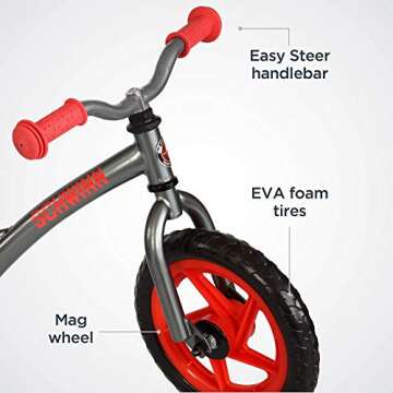 Schwinn Skip 2 Toddler Balance Bike, Boys and Girls, Fits Kids 28-38-Inches Tall, with 12-Inch Wheels, Beginner Rider Training, Graphite/Red