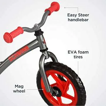 Schwinn Skip 2 Toddler Balance Bike, Boys and Girls, Fits Kids 28-38-Inches Tall, with 12-Inch Wheels, Beginner Rider Training, Graphite/Red