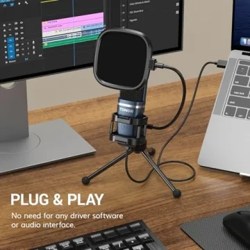 TONOR TC-777 Podcast Microphone, USB Computer Microphone, Cardioid Condenser PC Mic with Tripod Stand and Pop Filter for Podcasting, Streaming, Vocal Recording, Compatible with PC & Laptop, PS4/5