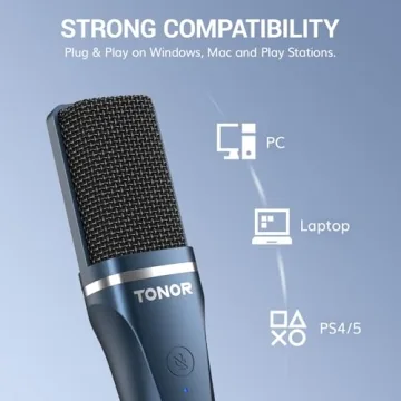 TONOR TC-777 Podcast Microphone, USB Computer Microphone, Cardioid Condenser PC Mic with Tripod Stand and Pop Filter for Podcasting, Streaming, Vocal Recording, Compatible with PC & Laptop, PS4/5
