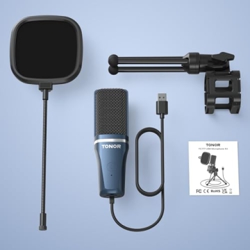 TONOR TC-777 Podcast Microphone, USB Computer Microphone, Cardioid Condenser PC Mic with Tripod Stand and Pop Filter for Podcasting, Streaming, Vocal Recording, Compatible with PC & Laptop, PS4/5