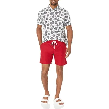 Amazon Essentials 7" Quick-Dry Men's Swim Trunk in Red