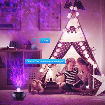 Starry Light Projector, Smart WiFi Galaxy Projector Night Light, Compatible with Alexa and Smart App, 10-Color Music Player with Remote Control/Bluetooth/Timer, Suitable for Children and Adult Parties