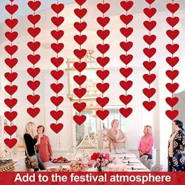 100 Hearts Felt Garland Valentines Day Red Heart Hanging String Garland 4Pack (Each 10ft) Valentines Day Decorations Wedding Anniversary Festival Birthday Home Windows Background Party Supplies