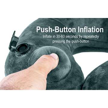 AirComfy Daydreamer Travel Neck Pillow - Self-Inflatable Pillow with Luxuriously Soft Washable Cover and Packsack - Compact and Lightweight Support for Sleeping and Traveling in Airplanes