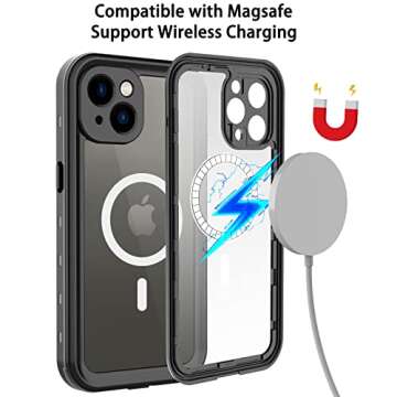 Transy iPhone 13 Magnetic Case - Waterproof Shockproof Compatible with Magsafe Mag Safe Magnet iPhone 13 Waterproof Case Support Wireless Charging with Built in Screen Protector (Clear)
