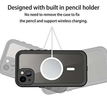 Transy iPhone 13 Magnetic Case - Waterproof Shockproof Compatible with Magsafe Mag Safe Magnet iPhone 13 Waterproof Case Support Wireless Charging with Built in Screen Protector (Clear)