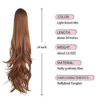 HSPJHTM Ponytail Extension,24" Brown Claw Clip Hair Extensions for Women Straight Hair Piece Synthet...