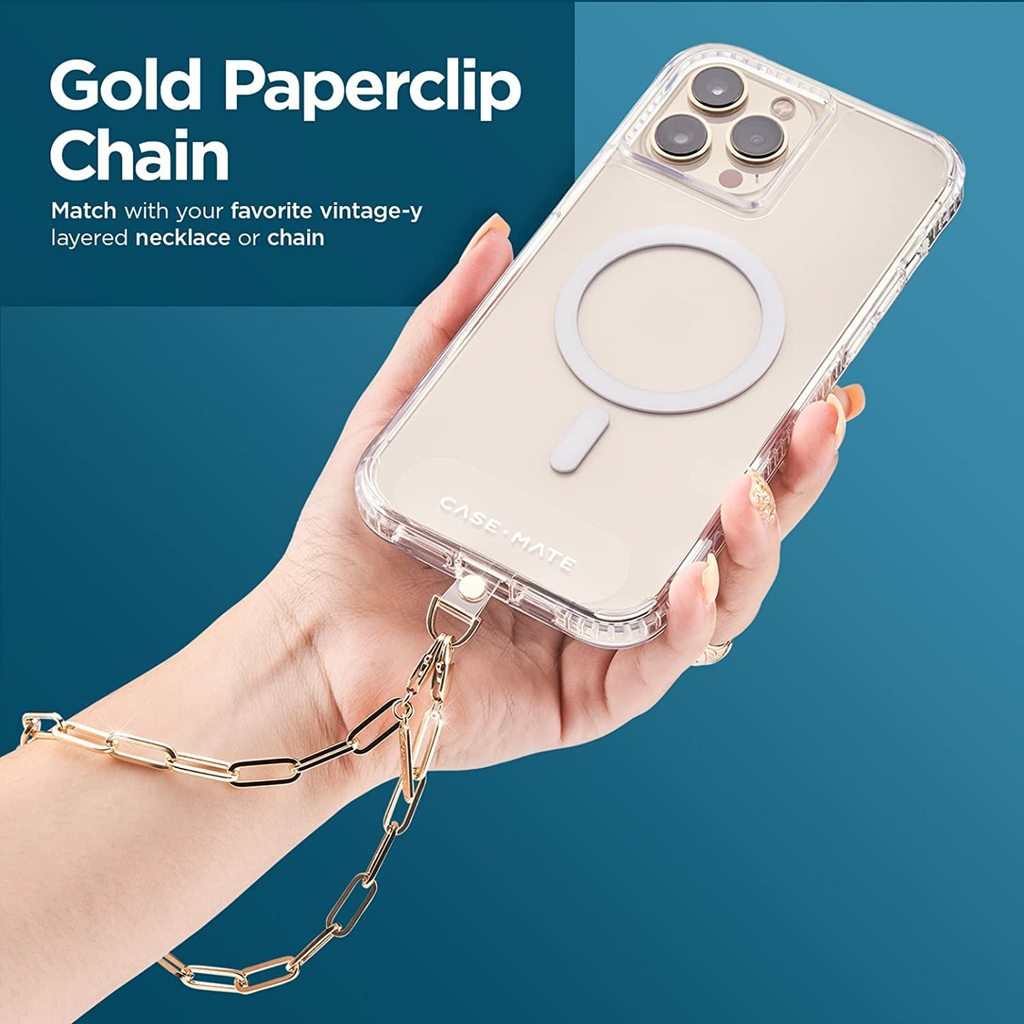 Detachable Case-Mate Phone Strap with Gold Chain