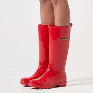 planone Tall Rain Boots Women Fashion Waterproof Boots for Women Light Outdoor Garden Shoes Muck Boots for Ladies Non Slip Work Shoes Rubber Boots with Premium Comfort Insole