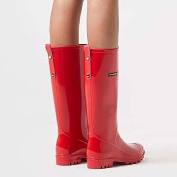 planone Tall Rain Boots Women Fashion Waterproof Boots for Women Light Outdoor Garden Shoes Muck Boots for Ladies Non Slip Work Shoes Rubber Boots with Premium Comfort Insole