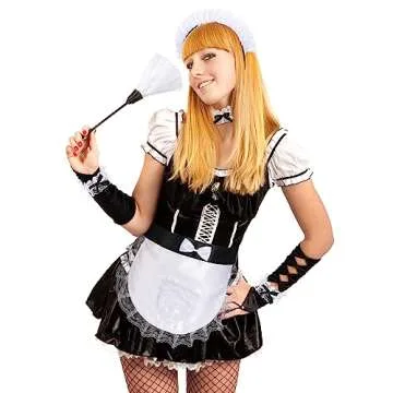 Panitay 5 Pcs Halloween French Maid Cleaning Lady Costume Accessories Set Lace Hair Hoop Feather Duster Ruffled Maid Apron for Maid Dress up Cosplay Headband Outfit, White and Black