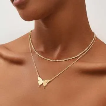 MEVECCO Gold Butterfly Initial Necklace For Women