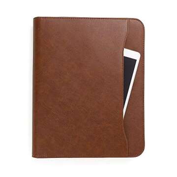 Forevermore Portfolios Padfolio Binder - Professional Faux Leather Travel Organizer Pouch for Tablet, Documents, Presentation Folders, Zipper Closure, Removable 3-Ring Notepad - Brown