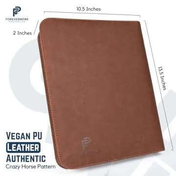 Forevermore Portfolios Padfolio Binder - Professional Faux Leather Travel Organizer Pouch for Tablet, Documents, Presentation Folders, Zipper Closure, Removable 3-Ring Notepad - Brown