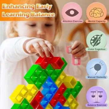 AZHU 32pcs Tetra Tower Balance Stacking Game, Stack Attack Building Blocks Board Games for Kids & Adults, Family Table Game, Gift Toys for Kids