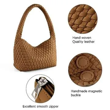 LEMONEYE Women's Brown Woven Leather Tote Vegan Shoulder Bag Fashion Tote Bag for Women