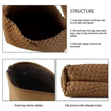 LEMONEYE Women's Brown Woven Leather Tote Vegan Shoulder Bag Fashion Tote Bag for Women