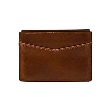 Fossil Men's Ryan Leather Slim Minimalist Card Case Front Pocket Wallet, Dark Brown