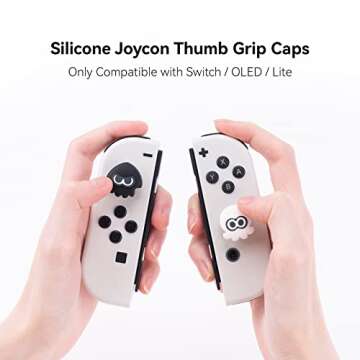 WISHAVEN Joycon Thumb Grip Caps Compatible with Splatoon Nintendo Switch, Soft Silicone Joystick Cov...