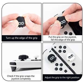 WISHAVEN Joycon Thumb Grip Caps Compatible with Splatoon Nintendo Switch, Soft Silicone Joystick Cover for Nintendo Switch/OLED/Lite Controller, 4PCS - Squid & Octopus (Black & White)