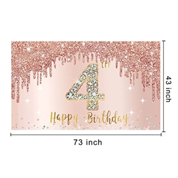 Elegant Happy 4th Birthday Banner Backdrop for Girls