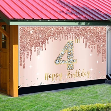 Elegant Happy 4th Birthday Banner Backdrop for Girls