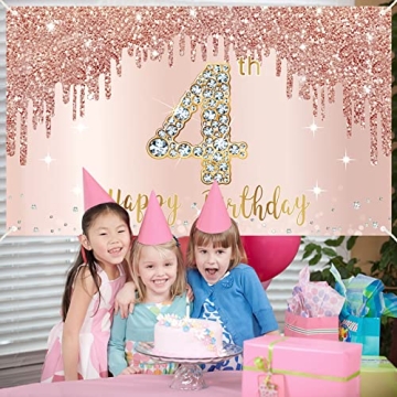Elegant Happy 4th Birthday Banner Backdrop for Girls