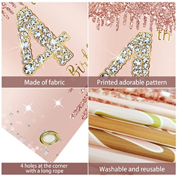 Elegant Happy 4th Birthday Banner Backdrop for Girls