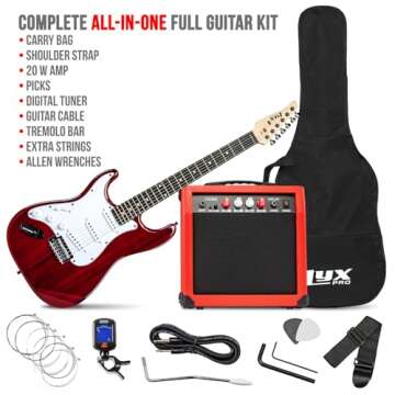 LyxPro Left Hand 39 Inch Electric Guitar and Starter Kit for Lefty Full Size Beginner’s Guitar, Am...