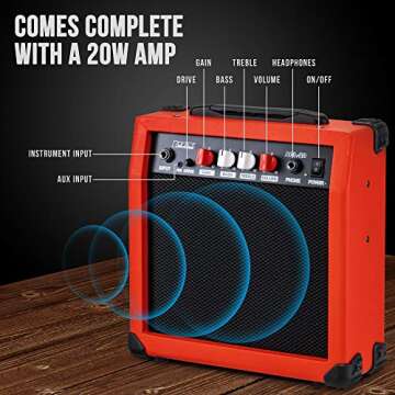 LyxPro Left Hand 39 Inch Electric Guitar and Starter Kit for Lefty Full Size Beginner’s Guitar, Amp, Six Strings, Two Picks, Shoulder Strap, Digital Clip On Tuner, Guitar Cable and Soft Case - Red