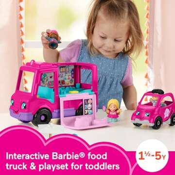 Fisher-Price Little People Barbie Toddler Toy Cupcake Truck Musical Playset with 9 Pieces for Preten...