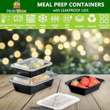 NutriBox [20 value pack single one compartment 12oz MINI Meal Prep Food Storage Containers - BPA Fre...