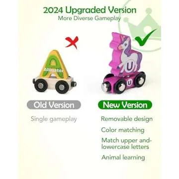 Vanmor Wooden Train Set for Toddlers - Snap-Connection Animal Trains, Magnetic Alphabet Train Learning Toys, STEM Preschool Toys, ABC and Animal Play Set for Kids Ages 3-5