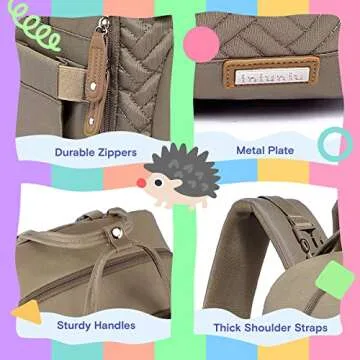 iniuniu Diaper Bag Backpack, Large Unisex Baby Bags for Boys Girls, Waterproof Travel Back Pack with Diaper Pouch, Washable Changing Pad, Pacifier Case and Stroller Straps, Khaki