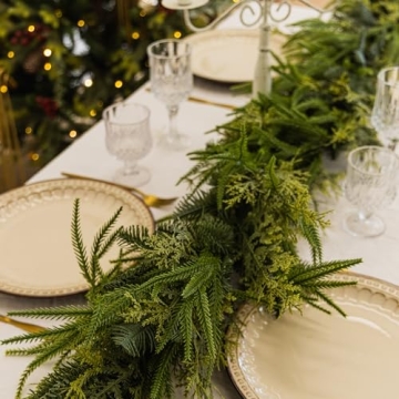 9ft Handmade Christmas Garland,Artificial Cypress Cedar Pine Needles Greenery Seasonal Garland for Christmas TV Cabinet Winter Holiday Indoor Outdoor Decoration