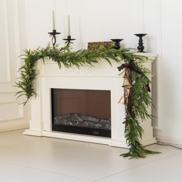 9ft Handmade Christmas Garland,Artificial Cypress Cedar Pine Needles Greenery Seasonal Garland for Christmas TV Cabinet Winter Holiday Indoor Outdoor Decoration