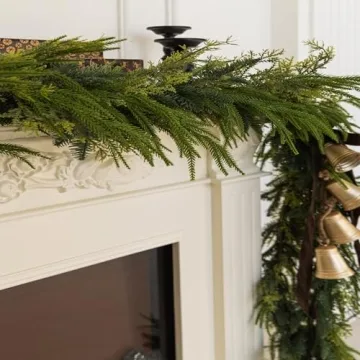 9ft Handmade Christmas Garland,Artificial Cypress Cedar Pine Needles Greenery Seasonal Garland for Christmas TV Cabinet Winter Holiday Indoor Outdoor Decoration