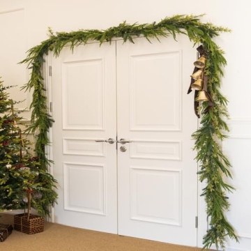 9ft Handmade Christmas Garland,Artificial Cypress Cedar Pine Needles Greenery Seasonal Garland for Christmas TV Cabinet Winter Holiday Indoor Outdoor Decoration