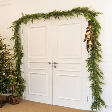 9ft Handmade Christmas Garland,Artificial Cypress Cedar Pine Needles Greenery Seasonal Garland for Christmas TV Cabinet Winter Holiday Indoor Outdoor Decoration